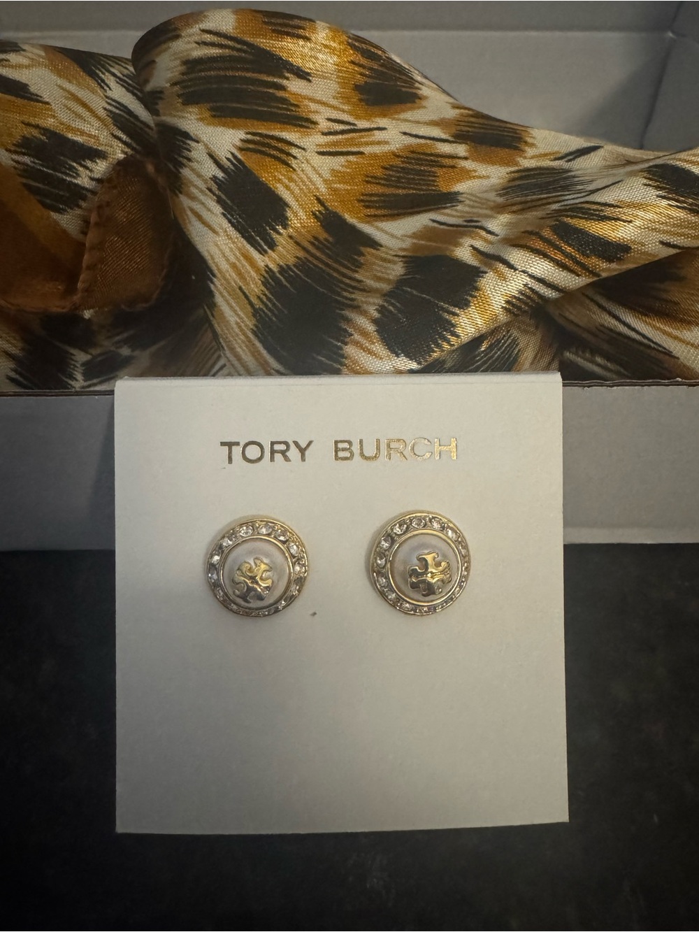 Tory Burch Gold and Pearl Center Logo Stud Earrings